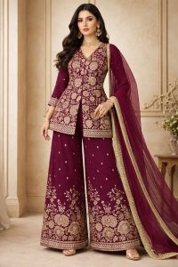 Plazo with puplum kurti, Georgette fabric,Burgandi colour