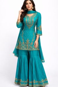 Sharara with kurti, Sky blue Colour,Chinnon Fabric