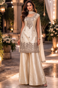 Plazo with kurti,Golden colour, Shimmer fabric