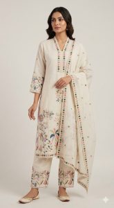 Readymade plazo with kurti, White colour, Cotton fabric