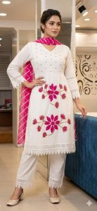 Readymade Plazo with kurti,White Colour,Cotton fabric