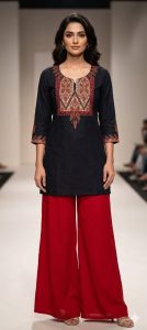 Readymade plazo with short kurti,black and white colour, Rayon Cotton