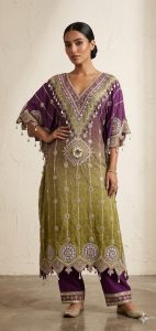 kaftan snidt with Trouser, Ombre shade , Crape fabric