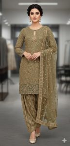 Partywear Salwar Suit ,Olive green color,Georgette fabric
