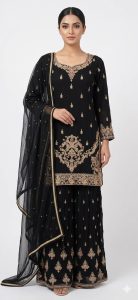 Readymade sharara suit, Black color, Chinnon fabric