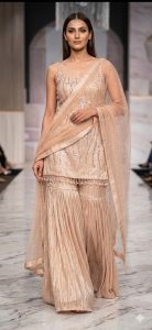 Sharara with short kurti, Golden colour, Shimmer fabric