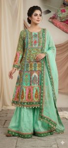 A line kurti  with Plazo, Green colour