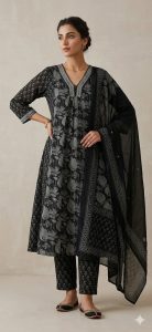 A line kurti with Plazo , Cotton fabric, Black colour