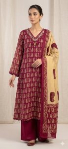 A line kurti with plazo , Cotton fabric,Wine  Colour