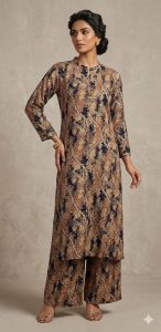 Readymade kurti with plazo,Brown colour,Cotton fabric