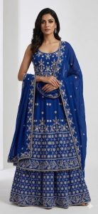 Plazo witn A line kurti , Royal blue colour, Crape fabric
