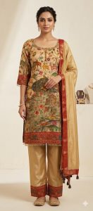 Readymade plazo with kurti, Shimmer fabric, Golden Colour