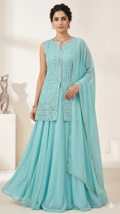 Readymade plazo with kurti, Georgette fabric,Sky blue Colour