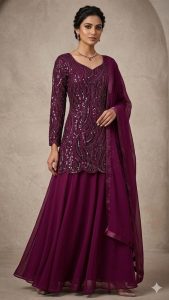 Readymade  Circular plazo with kurti, Georgette fabric, Purple Colour