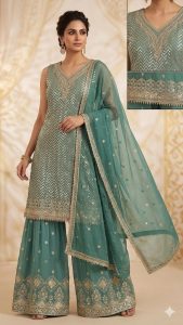 Readymade Plazo with kurti, Pista Colour, Georgette Fabric