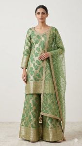 Readymade Plazo suit,Green colour,Shimmer fabric