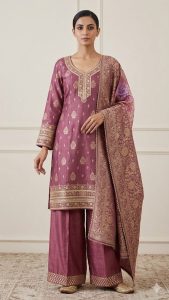 Readymade plazo suit, Onion colour,Bnarasi silk fabric