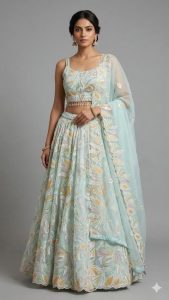 Designer Lehnga, Ice blue Colour