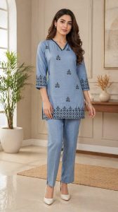 Readymade Cored set, Powder blue Color, Cotten Fabric