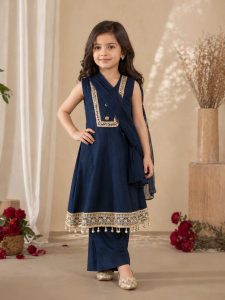 Readymade Kids Wear,Color Navy Blue,Fabric Khadi Silk,Party Wear Suit