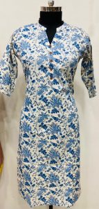Readymade Long Kurta,Color White,Fabric Khadi Cotten,Flower Print