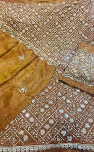 Unstiched Partyware Suit,Fabric Shimmer,Full Embrorided Mirror Work,Color Brown