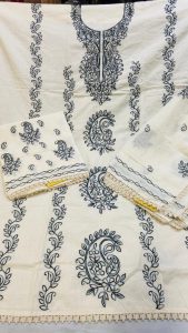 Unstiched Suit,Fabric Cotten,Thread Work,Color off White