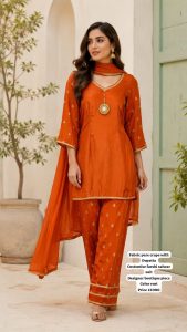 Customized Farshi Salawar Suit,Fabric Pure Crape,Color Rust