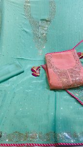 Unstiched Partyware Suit,Fabric Crush Shimmar,Gotta Patti,Color Sea Green