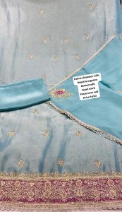 Unstiched Party Wear Suit,Fabric Shimmar, Handwork,Color Sky Blue.