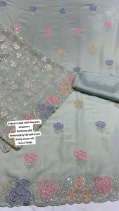 Unstiched Partywear Suit,Fabric Crush Shimmar,Thread Work,Color Sea Green.