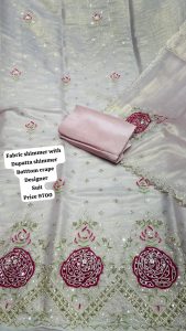 Unstiched Partywear Suit,Fabric Shimmar, Handwork,Color Pastel Pink