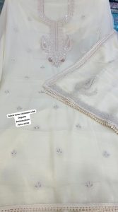 Unstiched Readymade Suit,Fabric Tasar Shimmar, Designer,Color Cream
