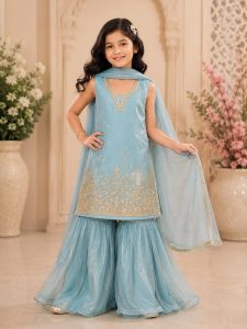 Readymade Kids Suit,Fabric Tissue,Handwork,Color Sky Blue