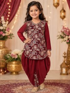 Readymade Kids Suit,Fabric Shimmar,Handwork, Color Maroon