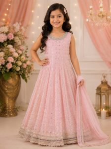 Readymade Kids Frock Suit,Fabric Georgette,Goota Work,Color Peach