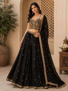 Readymade Indo Westen,Fabric Silk,Hand Work,Color Black