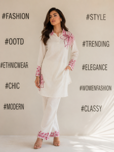 Readymade Co.ord Set, Fabric Cotton,Thread work,Colour White