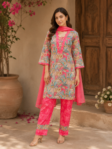 Customized Pent Suit, Fabric Cotten,Printed Work,Color Carrot