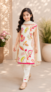 Readymade Salwar Suit,Fabric Cotten,Thread Work,Color Off White