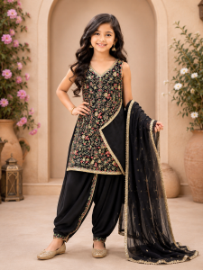 Readymade Kids Suit, Fabric Georgette,Handwork, Color Green