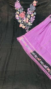 Unstitched Suits,Fabric Cotten,Thread Work,Color Black