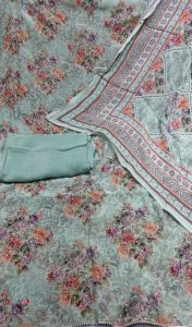 Unstitched Suit,Fabric Crape,Printed Work,Color Pista