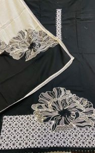 Unstitched Suits,Fabric Cotten,Thread Work,Color Black