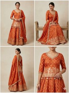 Lehanga Choli,Fabric Banarsi Silk,Highilited Work,Color Orange