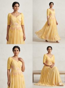 Readymade Long Dress,Fabric Silk,Printed Work,Colo Yellow