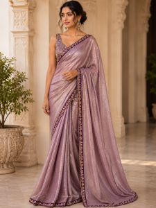 Saree,Fabric Organza Shimmer,Handwork,Color Mauvish
