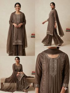 Readymade Suit,Fabric Georgette,Handwork,Color Coffee