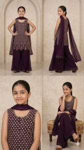 Readymade Kids Suit,Fabric Georgette,Hand,Work,Color Vine
