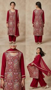 Readymade Kids Suit, Fabric Georgette,Hand Work,Colour Maroon